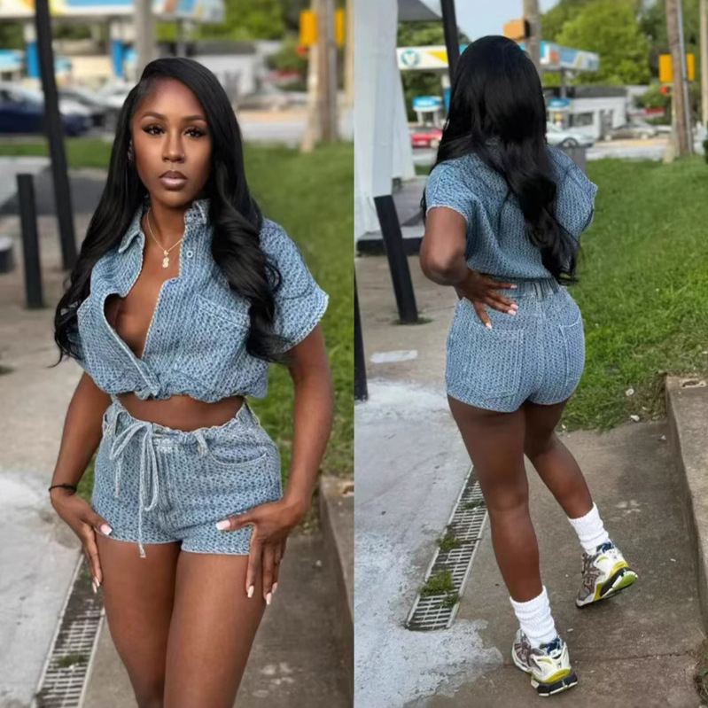 Women Fashion Jeans - Chic Summer 2 Piece Sets Denim