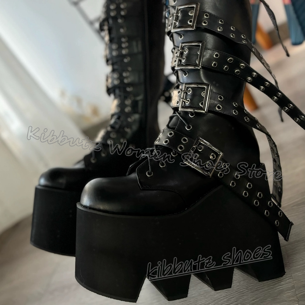 Women'S Fashion Knee High Boots - Rivets Platform Knee High Boots Leather