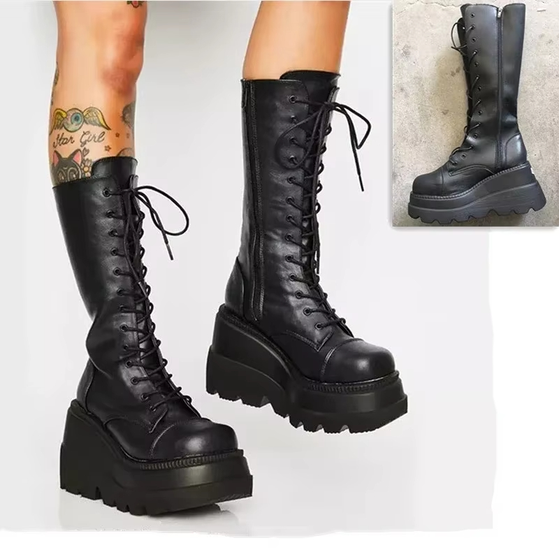 Women'S Fashion Knee High Boots - Women's Platform Boots Punk Mid-calf Ladies
