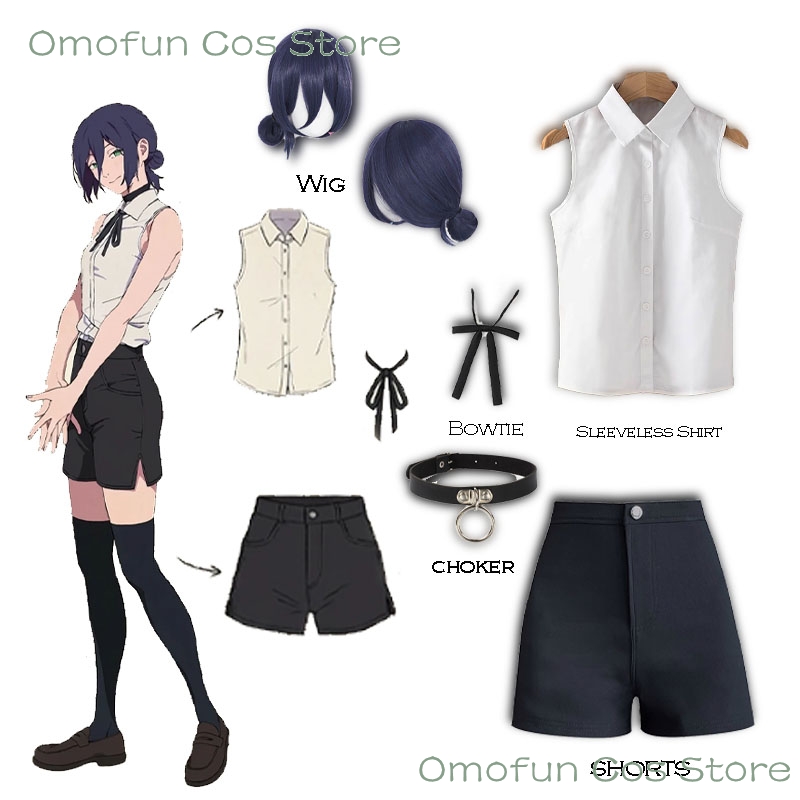 Sleeveless Jumpsuit - Reze Cosplay Costume Sleeveless Shirt Wig