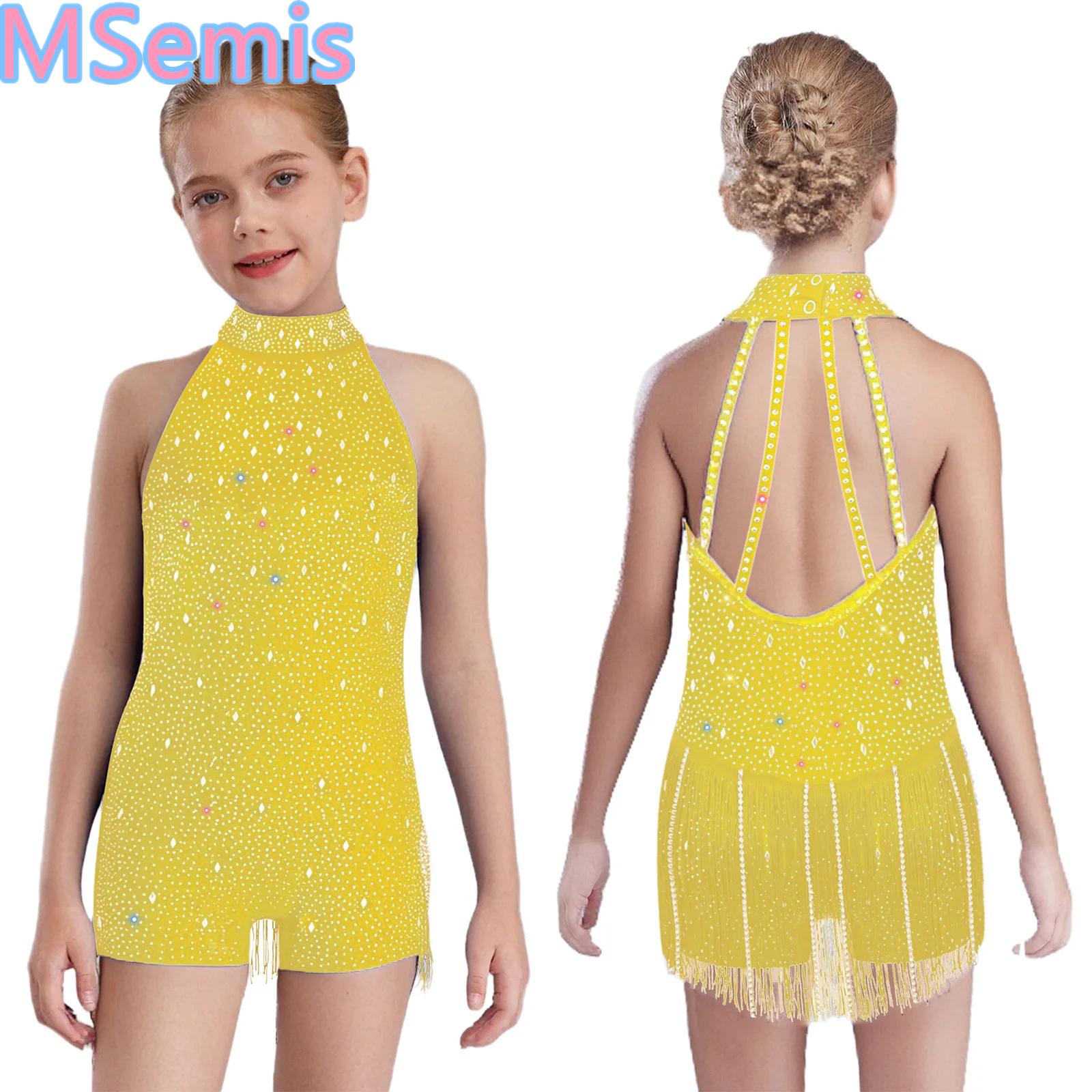 Sleeveless Jumpsuit - Kids Girls Dance Jumpsuit Fringed Halter