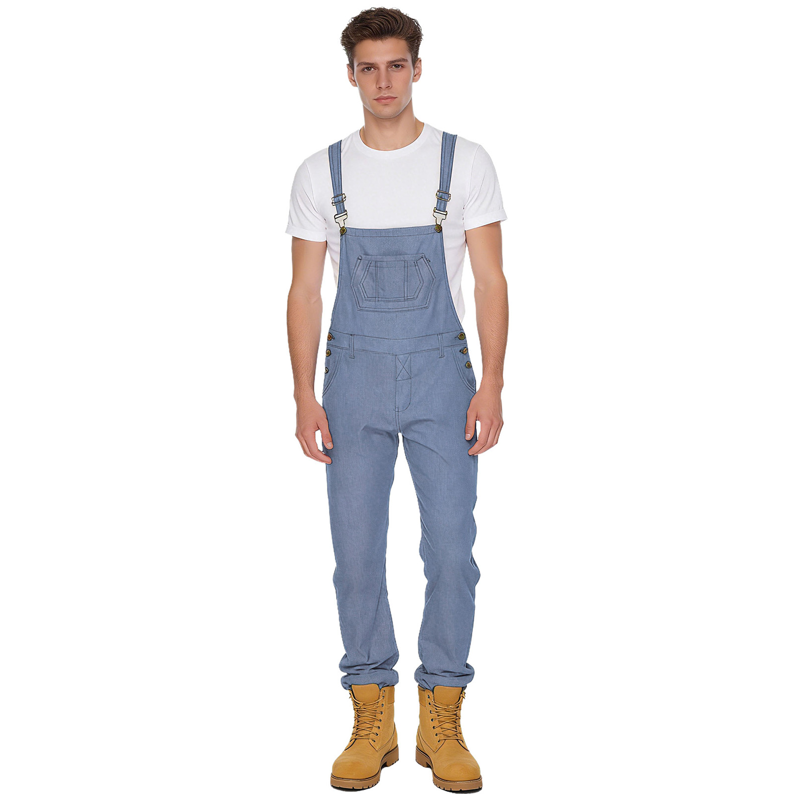 Sleeveless Jumpsuit - Men Casual Denim Suspender Jumpsuit Adjustable