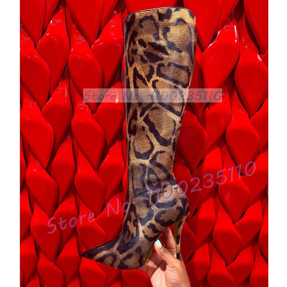 Leopard Print Faux Horsehair K - Women'S Fashion Knee High Boots recension och pris