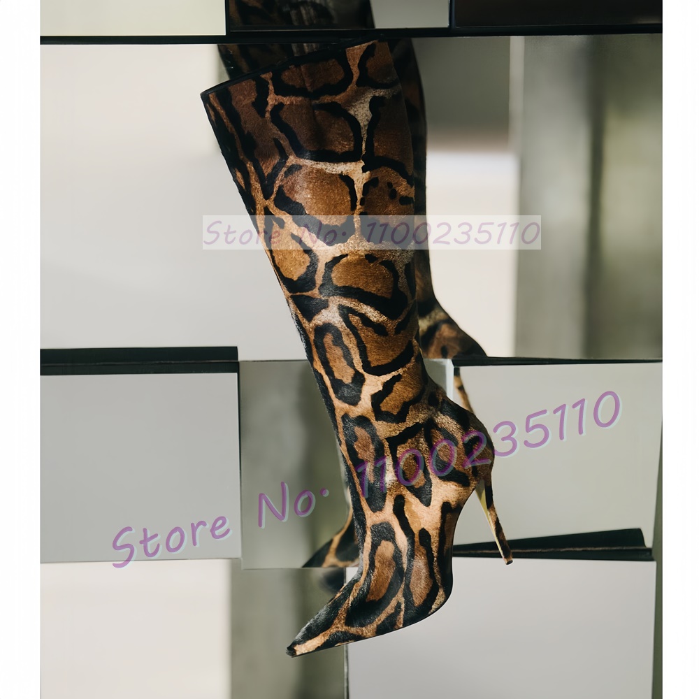 Leopard Print Faux Horsehair K - Women'S Fashion Knee High Boots recension och pris