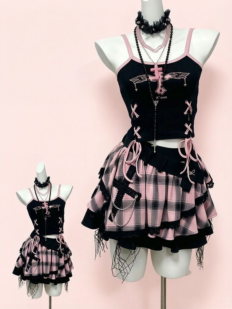 Vintage Y2K Dark Sweet Skirt S - V Neck Cami Top recension och pris