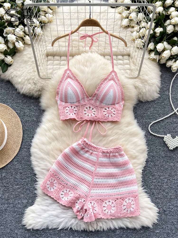 Beach Vacation Knit 2pcs Suits - V Neck Cami Top recension och pris