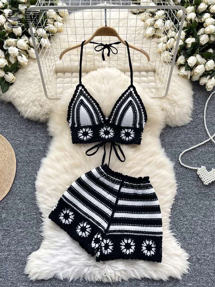 Beach Vacation Knit 2pcs Suits - V Neck Cami Top recension och pris