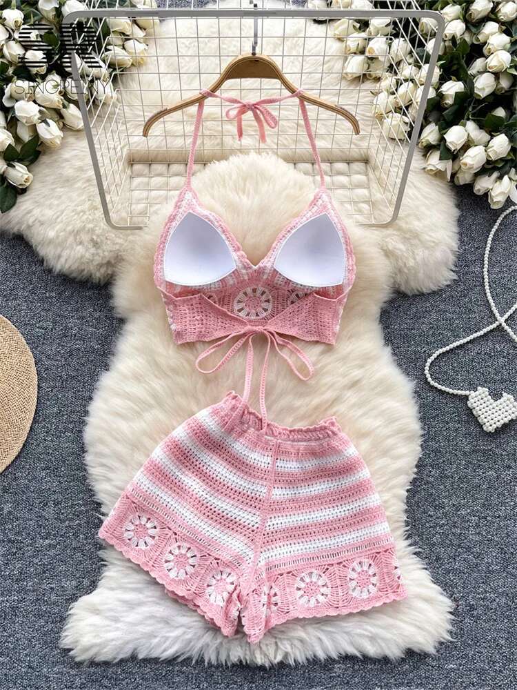 Beach Vacation Knit 2pcs Suits - V Neck Cami Top recension och pris