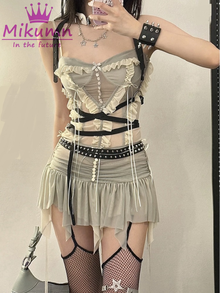 Y2k Two Piece Set Outfit Aesth - Asymmetric Top Women recension och pris