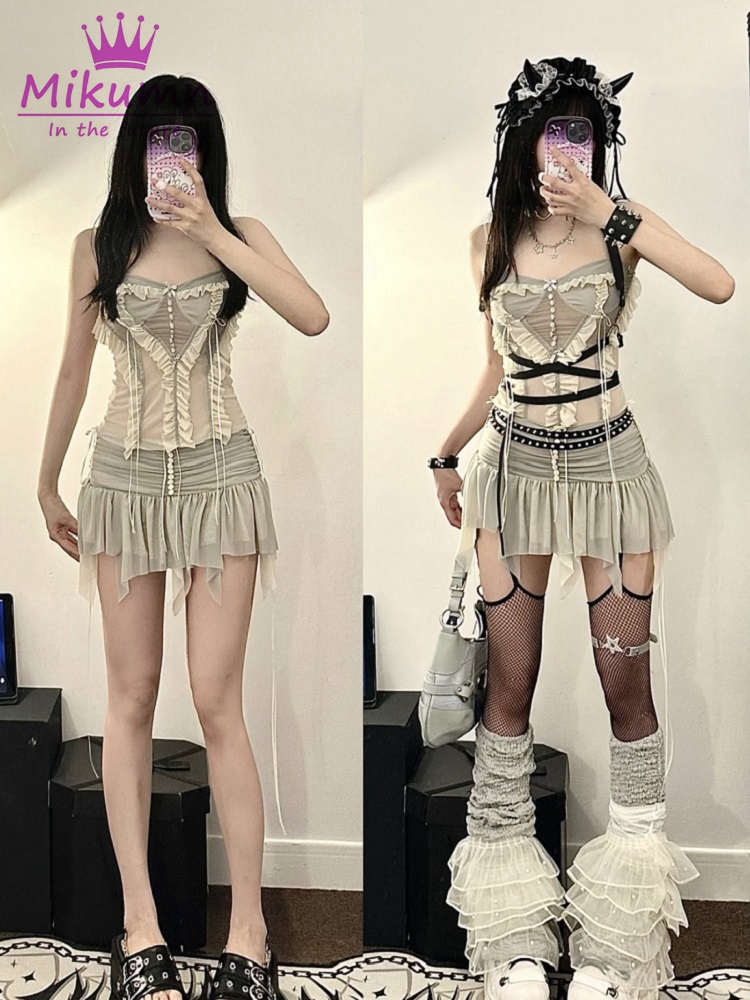 Y2k Two Piece Set Outfit Aesth - Asymmetric Top Women recension och pris