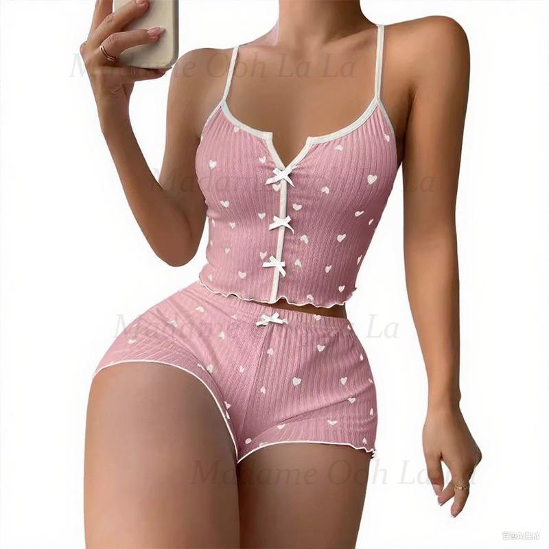 Sexy Heart Print Pajama Set fo - V Neck Cami Top recension och pris