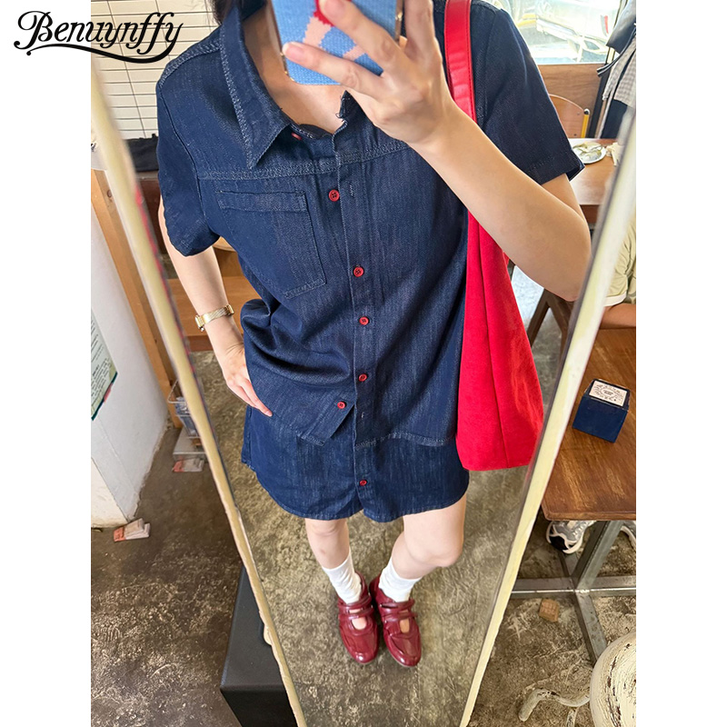 Benuynffy Retro Short Sleeved  - Women Fashion Jeans recension och pris