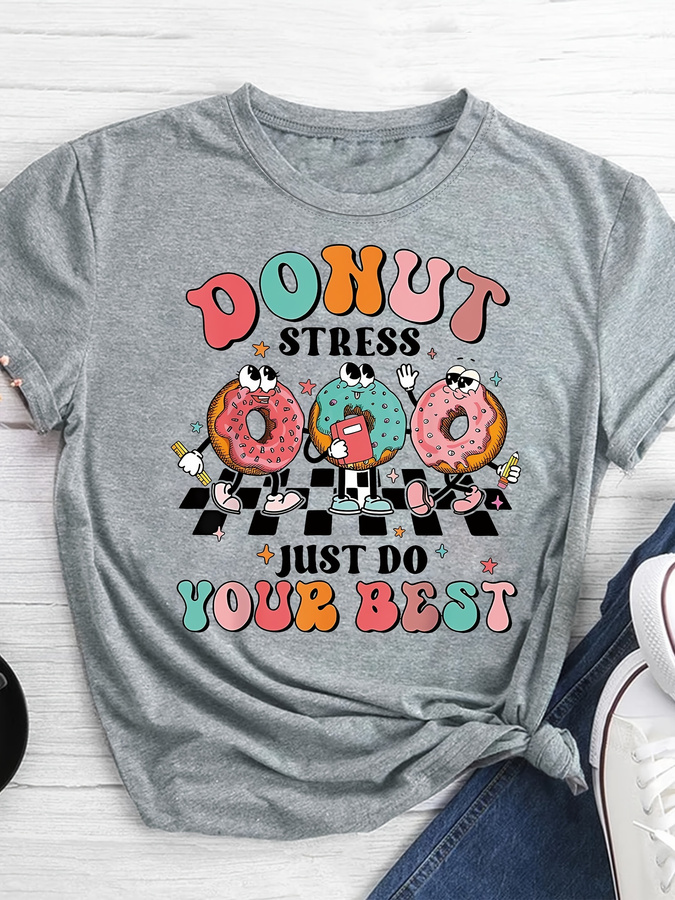 Cartoon Donut Print T-shirt, S - Women'S Fashion Trends 2026 Spring Summer recension och pris