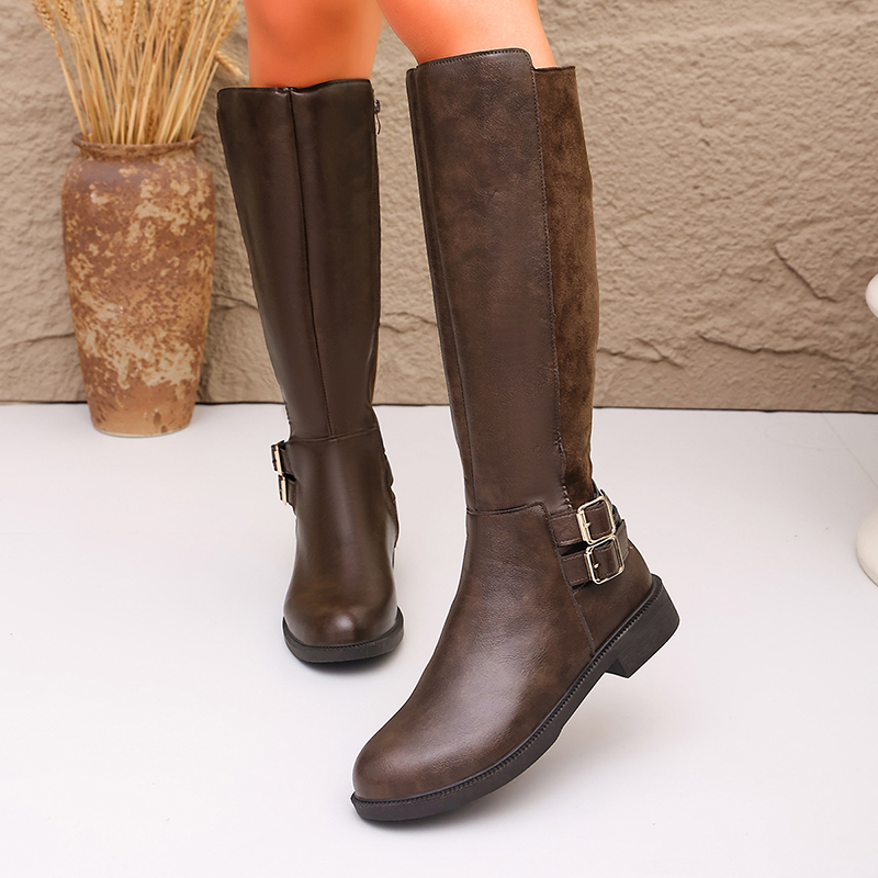 Fashion Buckle Brown Pu Leathe - Women'S Fashion Riding Boots recension och pris