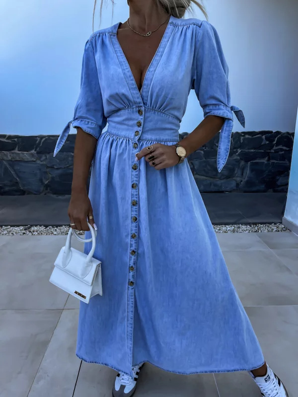 Fashionable Denim Dress V-Neck - Women Fashion Jeans recension och pris