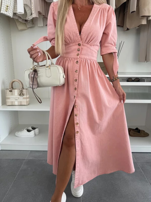 Fashionable Denim Dress V-Neck - Women Fashion Jeans recension och pris