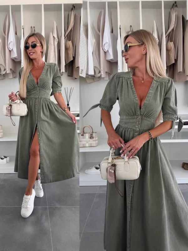 Fashionable Denim Dress V-Neck - Women Fashion Jeans recension och pris