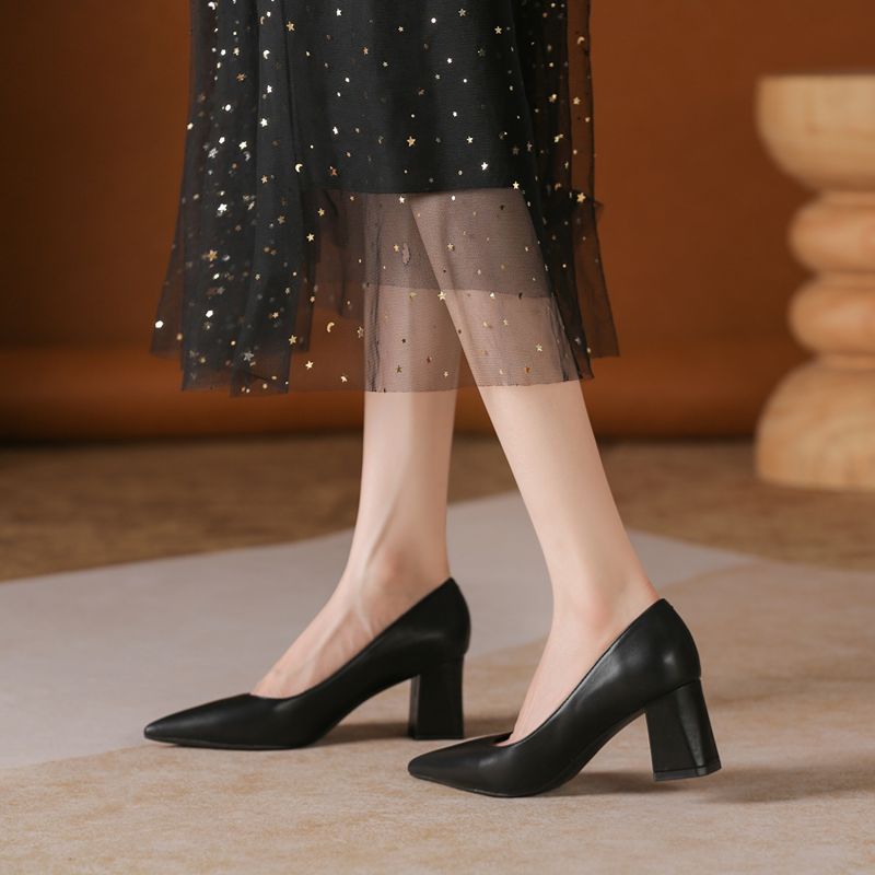 glossy thick heel pointed head - Women Fashion Model recension och pris