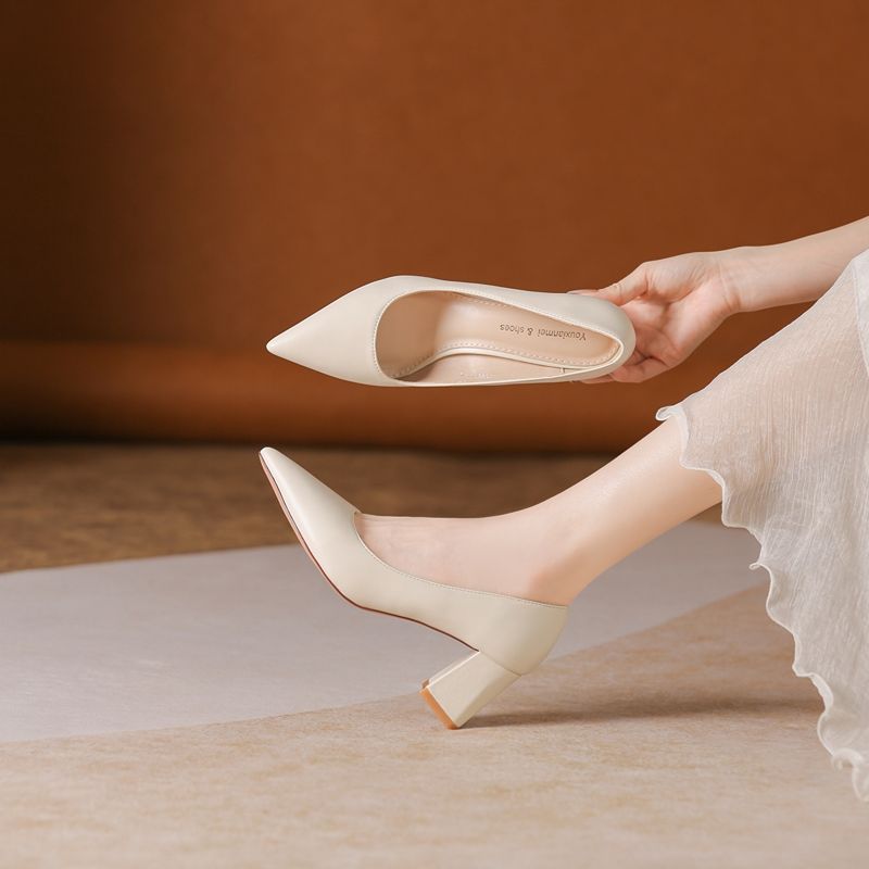 glossy thick heel pointed head - Women Fashion Model recension och pris