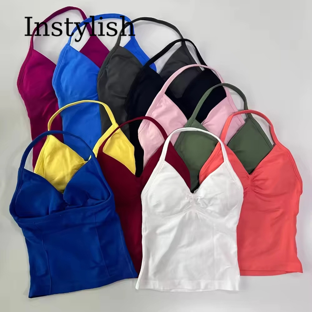 Women Seamless Yoga 2 Piece Se - V Neck Cami Top recension och pris