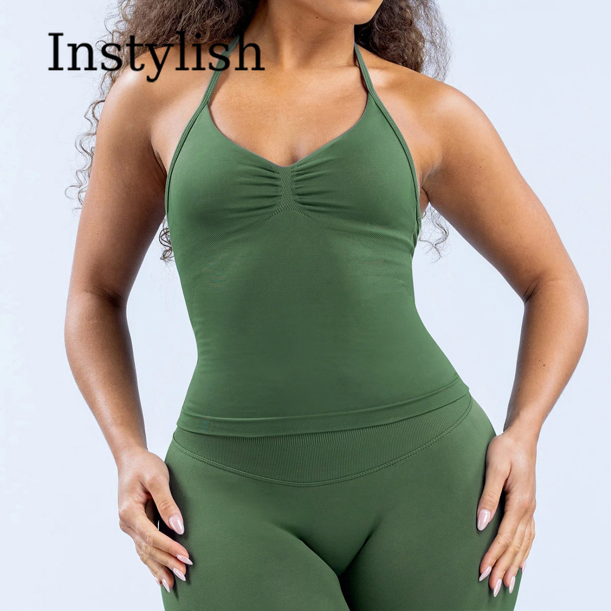 Women Seamless Yoga 2 Piece Se - V Neck Cami Top recension och pris