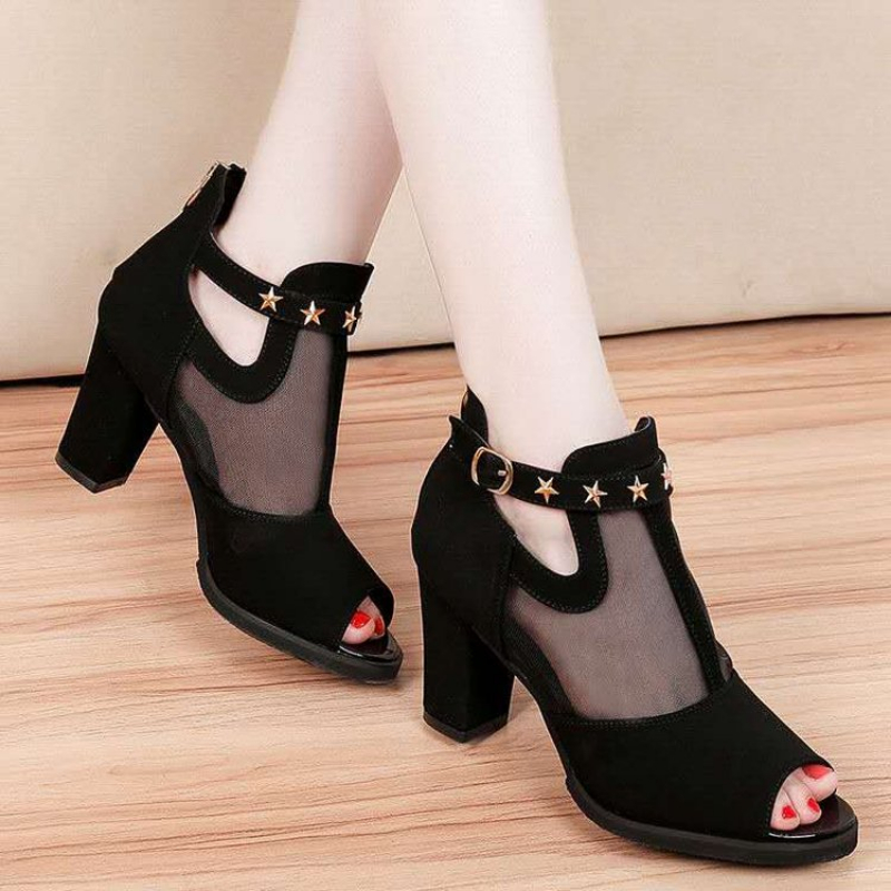 Mesh Peep Toe Block High Heels - Women'S Fashion Korea recension och pris
