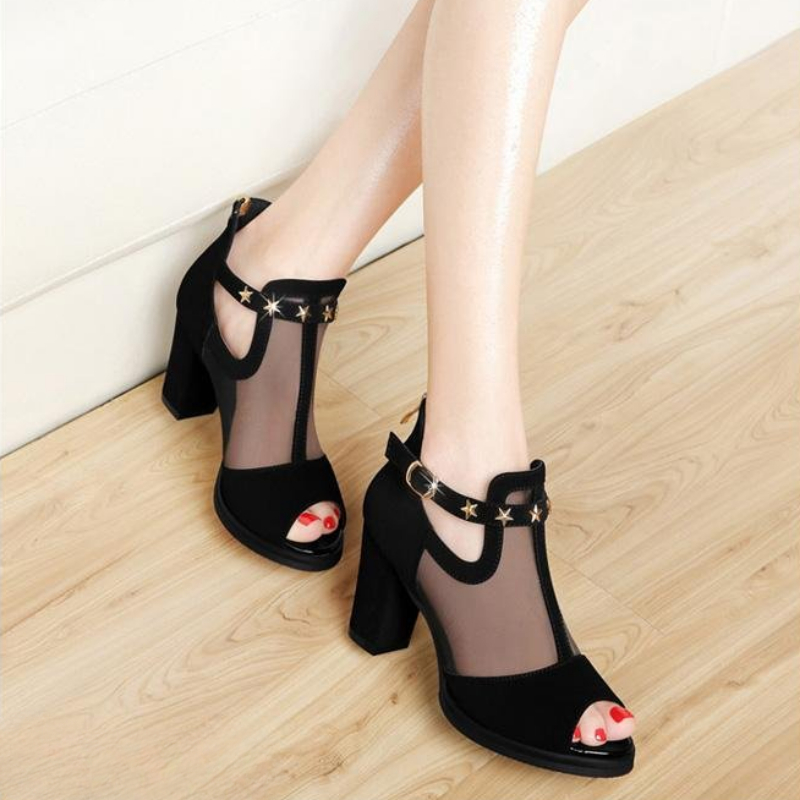 Mesh Peep Toe Block High Heels - Women'S Fashion Korea recension och pris