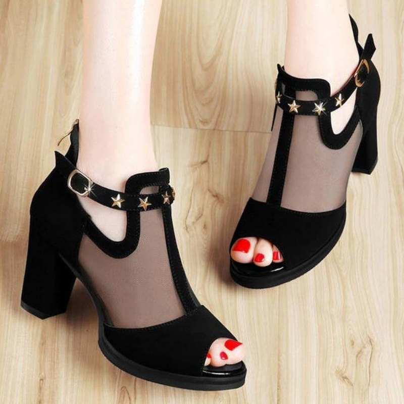 Mesh Peep Toe Block High Heels - Women'S Fashion Korea recension och pris