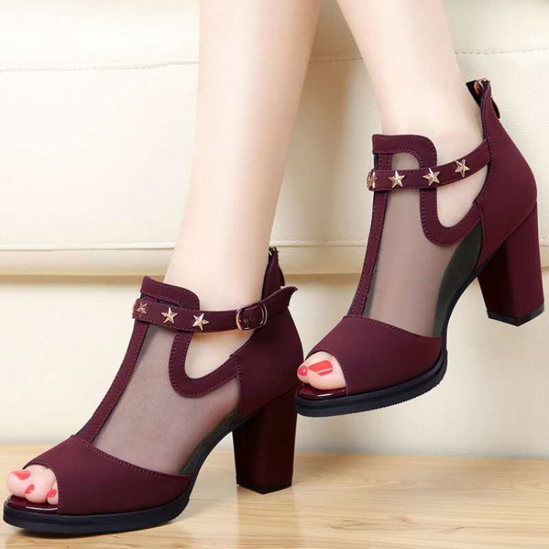 Mesh Peep Toe Block High Heels - Women'S Fashion Korea recension och pris