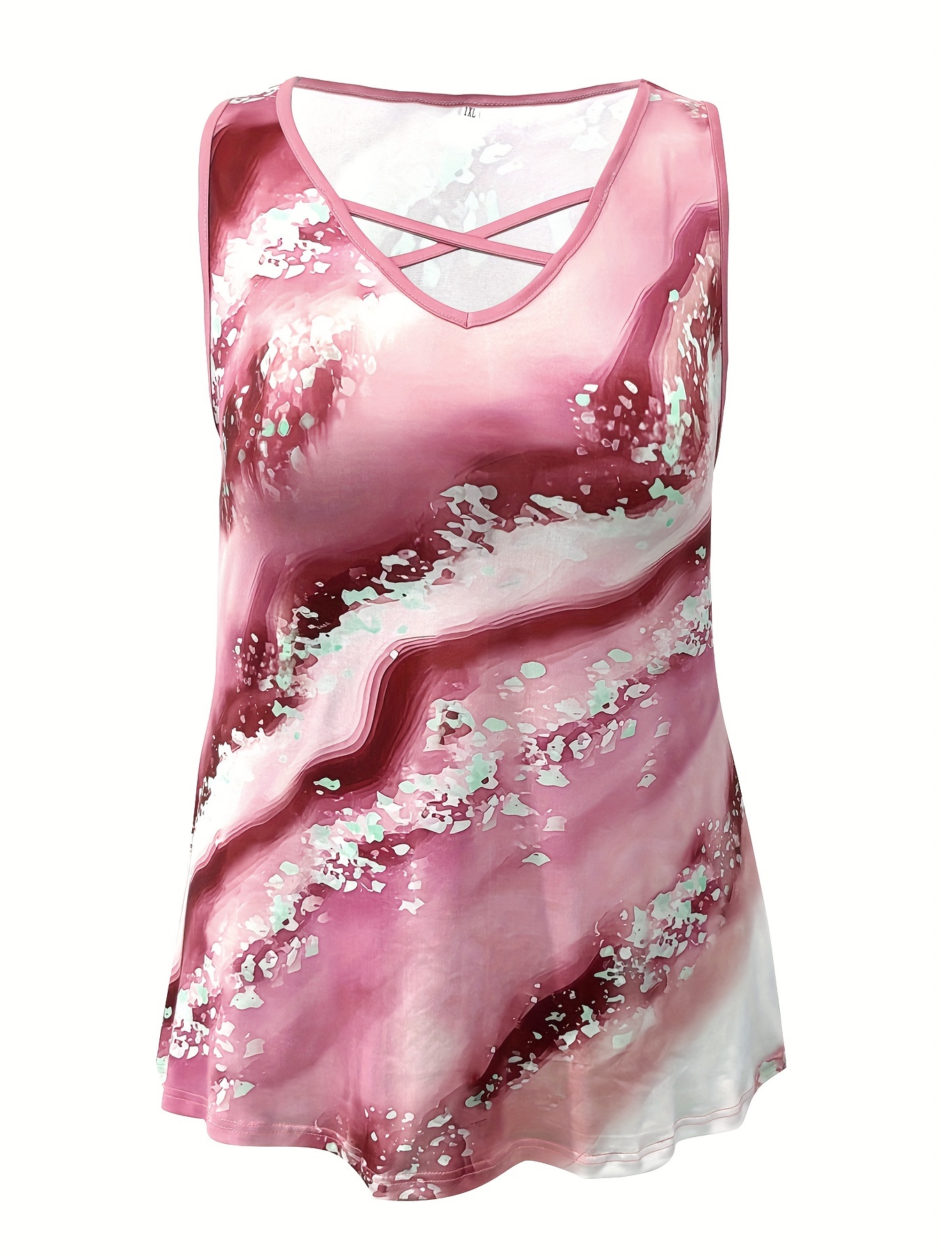 Plus Size Marble Print Tank To - V Neck Cami Top recension och pris